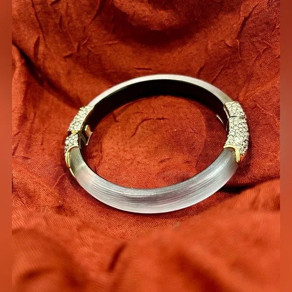 Alexis Bittar- Authentic Rare Gray Lucite & Crystal Hinge Bracelet